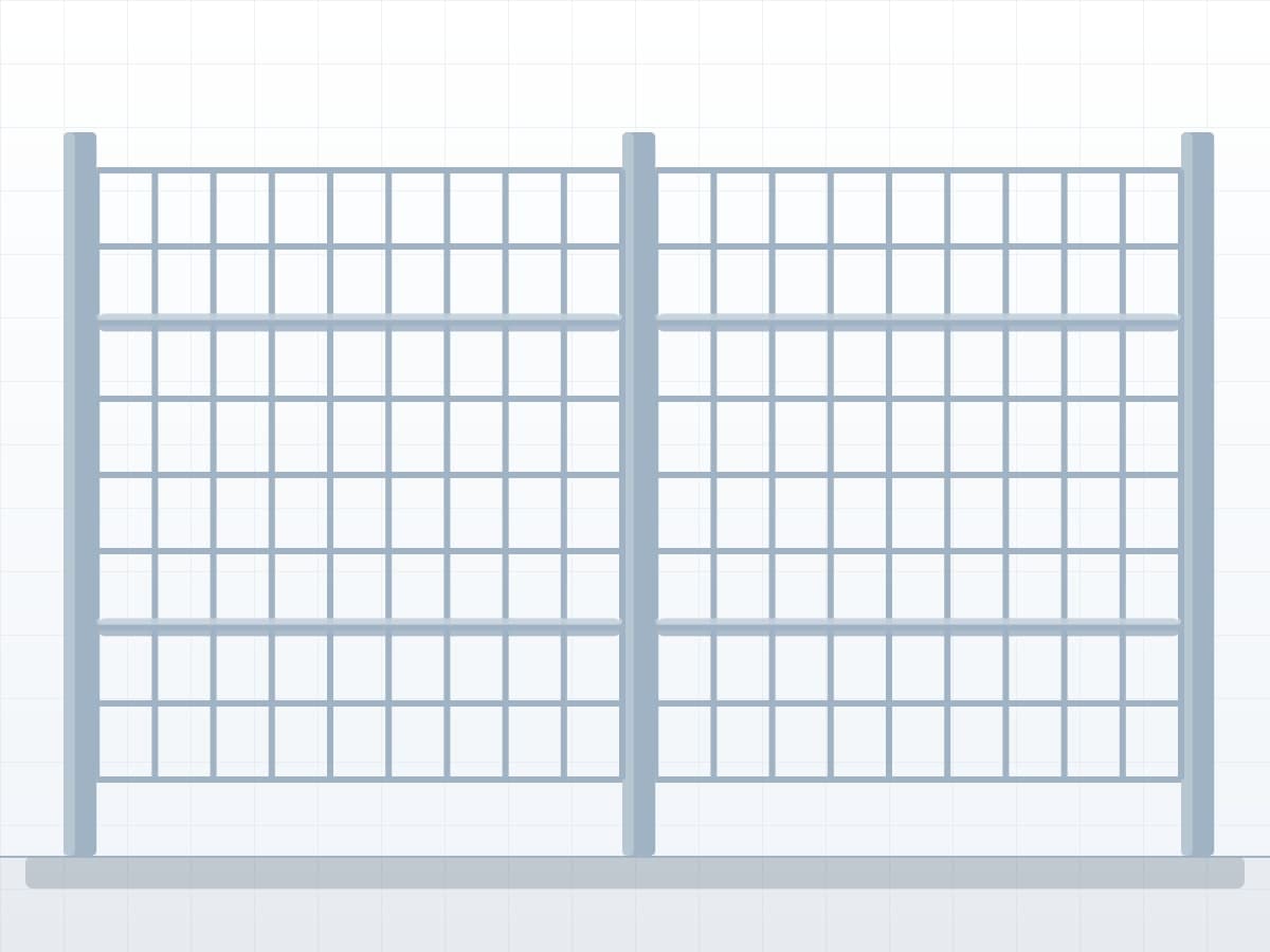 Galvanizli panel çit çizimi: omega bükümlü iki panel, aralarında ve uçlarında galvanizli direkler